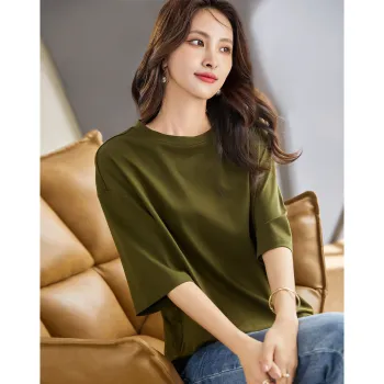 Love Elaine Drop Shoulder Sleeve T Shirt Women's Green Loose Fit