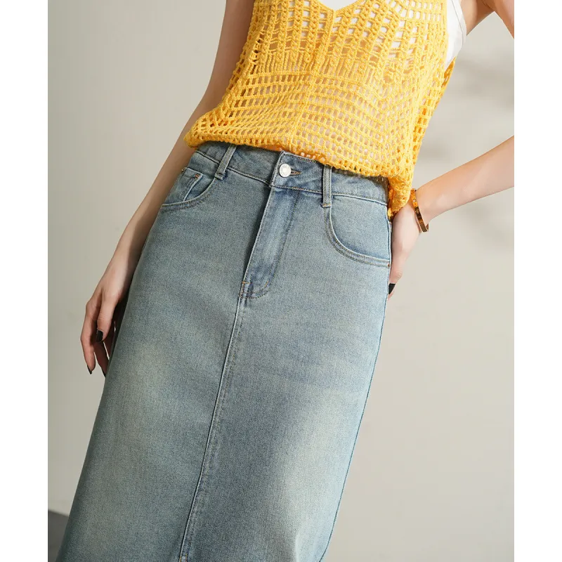 TERRE BLEUE Spring, Summer, Fall Denim Long Skirt Women's-2
