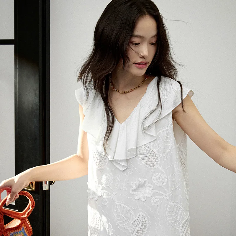 KUOSE Sleeveless Dresses Women's White-3
