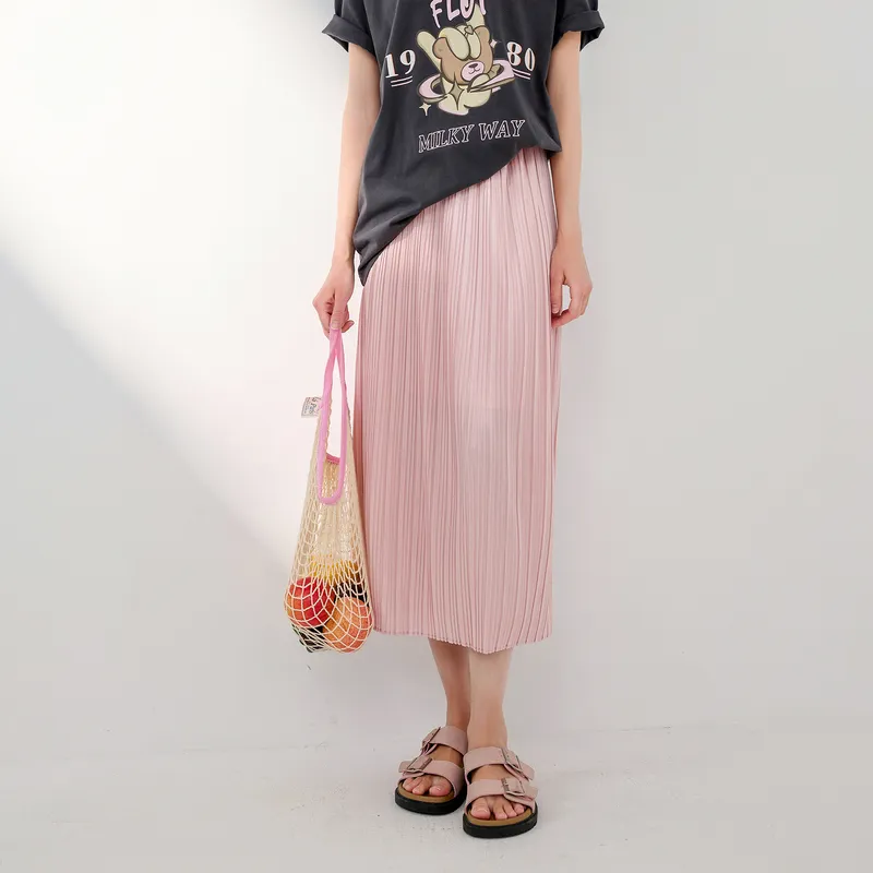 3COLOUR Casual Long Skirts Women's Peach Pink-2