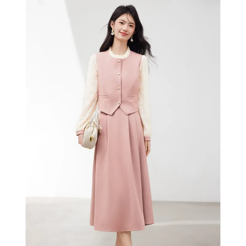 XINFEIYU Skirt Set Women's Pink-1