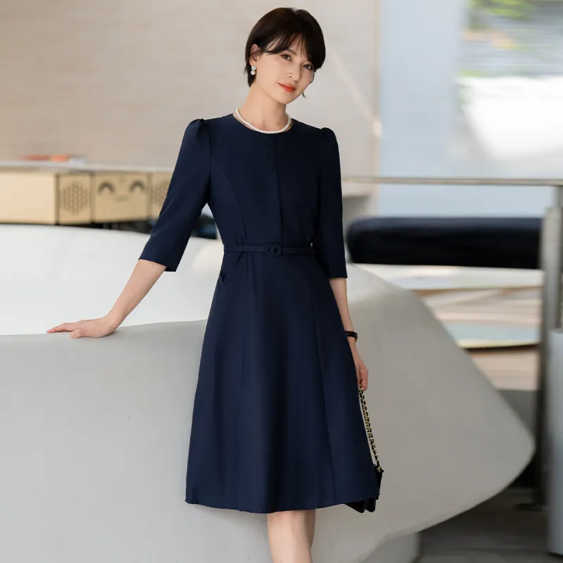 ONE SHALLOW Long Sleeved Dresses Women's Navy Blue-3
