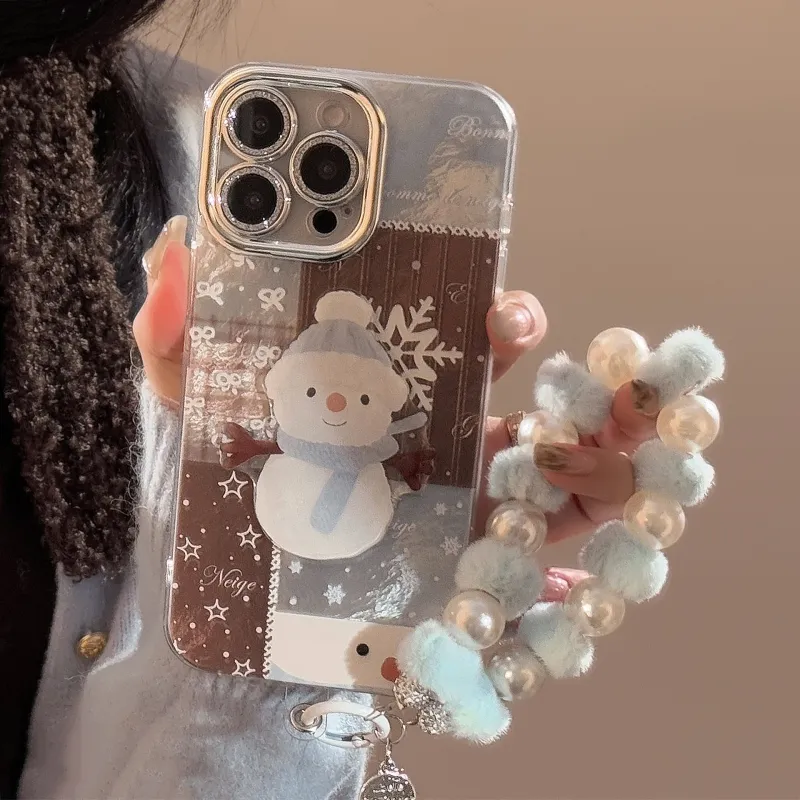 QIZHENG TPU Material Snowman Plaid Patchwork Phone Case Compatible With Apple 16 Pro Max/15/14/13/12/11-2