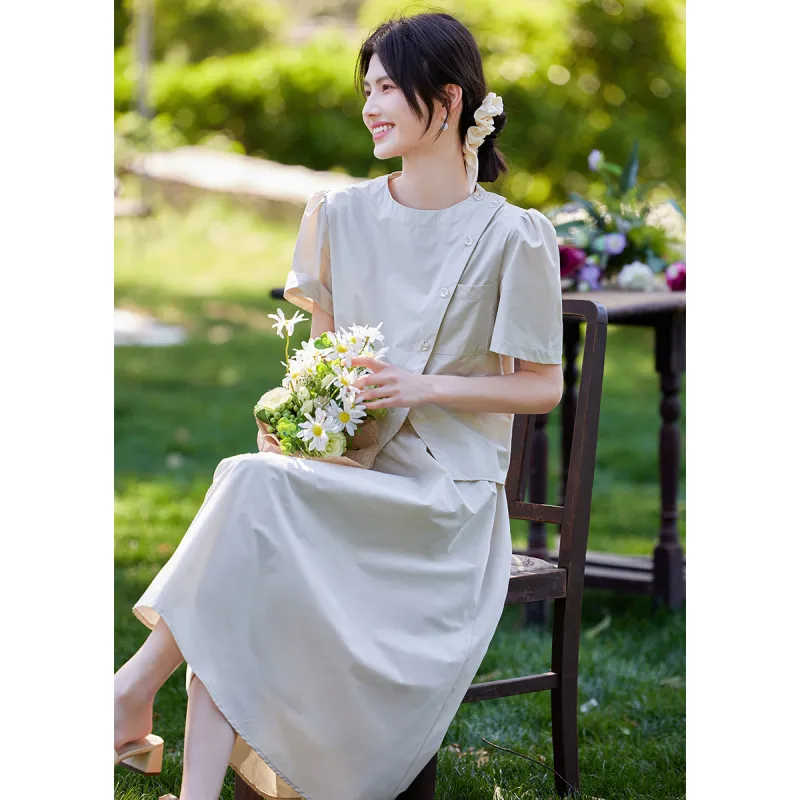 TERRE BLEUE Two Piece Skirt Sets Women's Beige-4