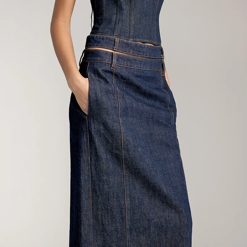 Miss Sixty Denim Long Skirts Women's Black Blue-3