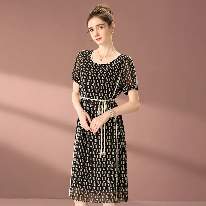 FENHONGMALI Short Sleeved Dress Women's Black-4
