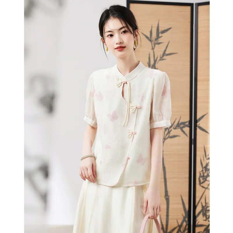 XINFEIYU T Shirt Women's Pink Butterfly-4