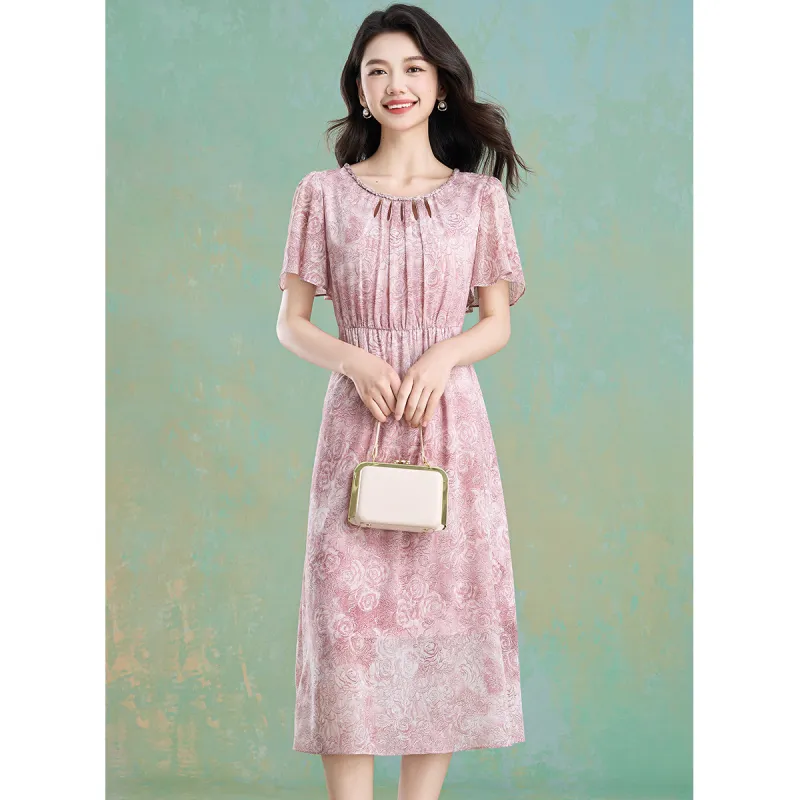 Mylan Summer Short Sleeved Dress Cinched Waist Women's-6