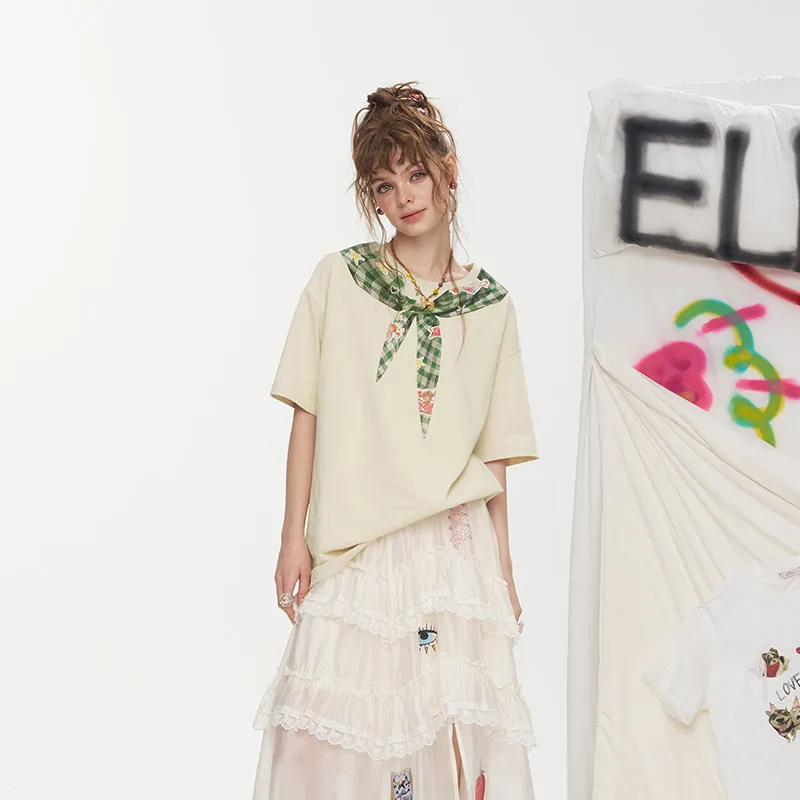 ELF SACK T Shirts Women's Handkerchief Khaki Beige-4