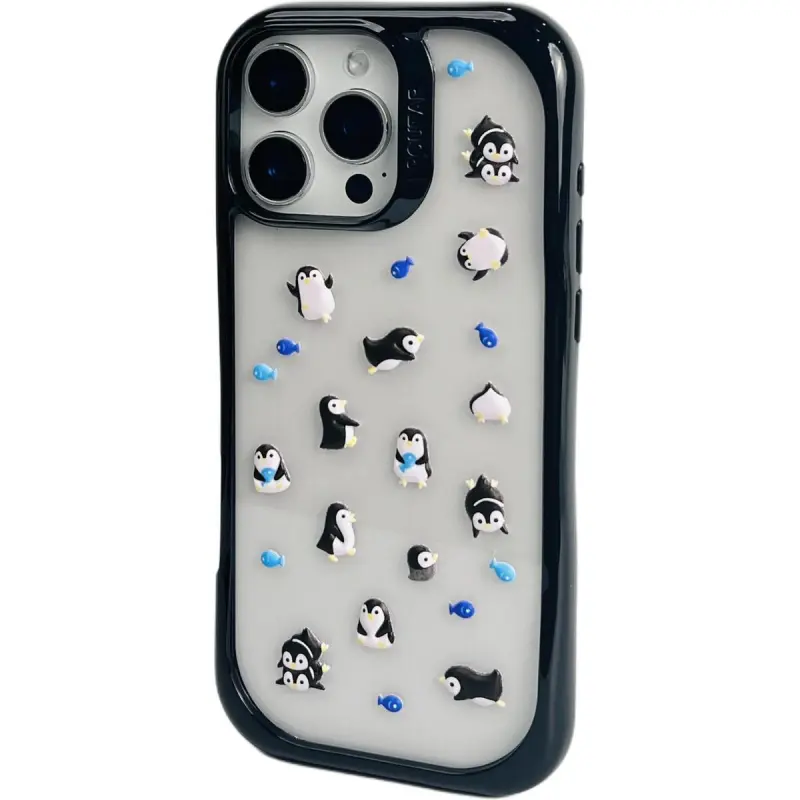 Sopi TPU Material Penguin Kitten DIY Sticker Phone Cases Compatible With IPhone 16/15 Pro Max/Apple 13/14 Pro/Max-2