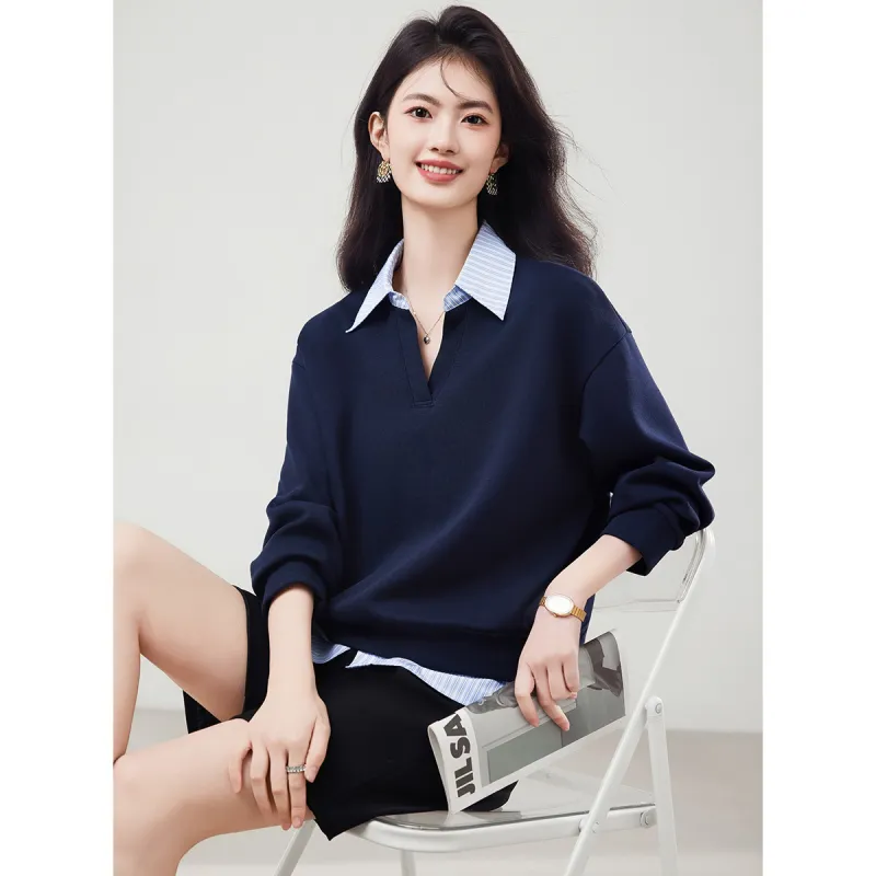 XINFEIYU Sweatshirt Women's Navy Blue-3