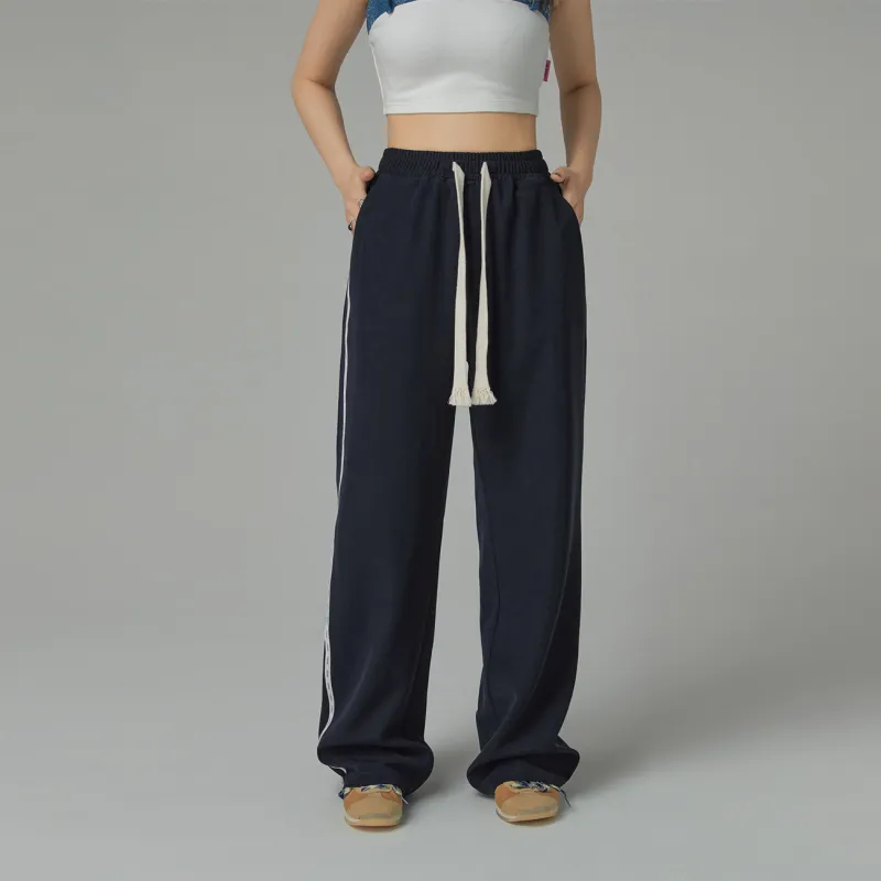 CHUU Wide Leg Moderate Casual Pants Women's Navy Blue-2