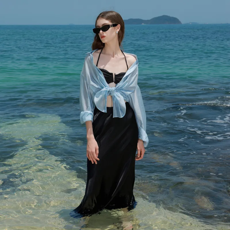 3COLOUR Casual Long Skirt Women's Classic Black-4