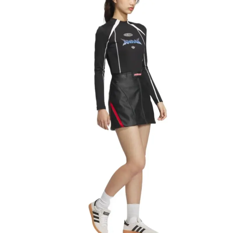 Adidas Originals SS25 Leather Short Skirts Women's Black-4