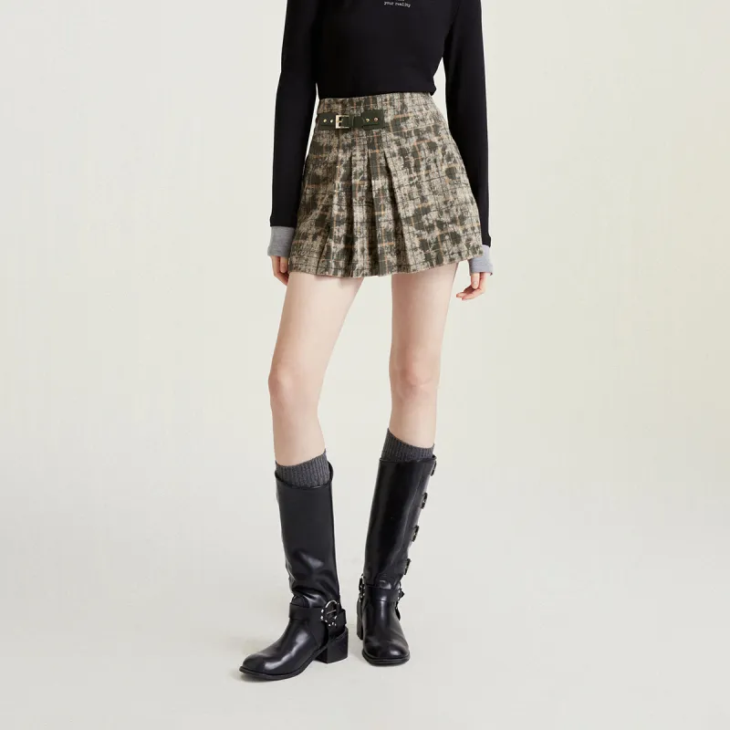 ONLY Casual Short Skirts Women's Green Lattice-2