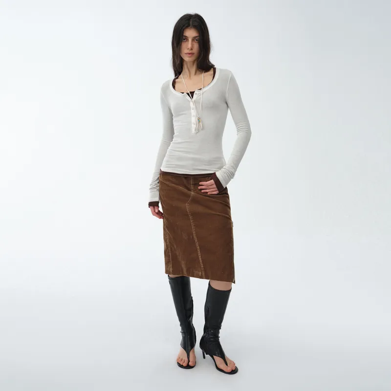 FIRELADY FUR Casual Long Skirts Women's Dark Coffee-2