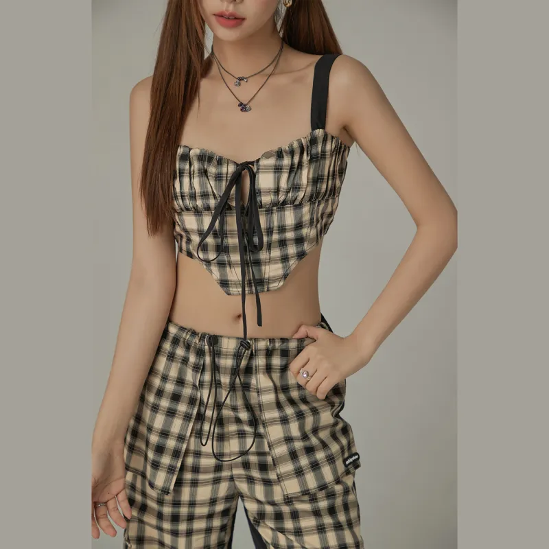 CHUU Tank Tops Women's Black Plaid-2