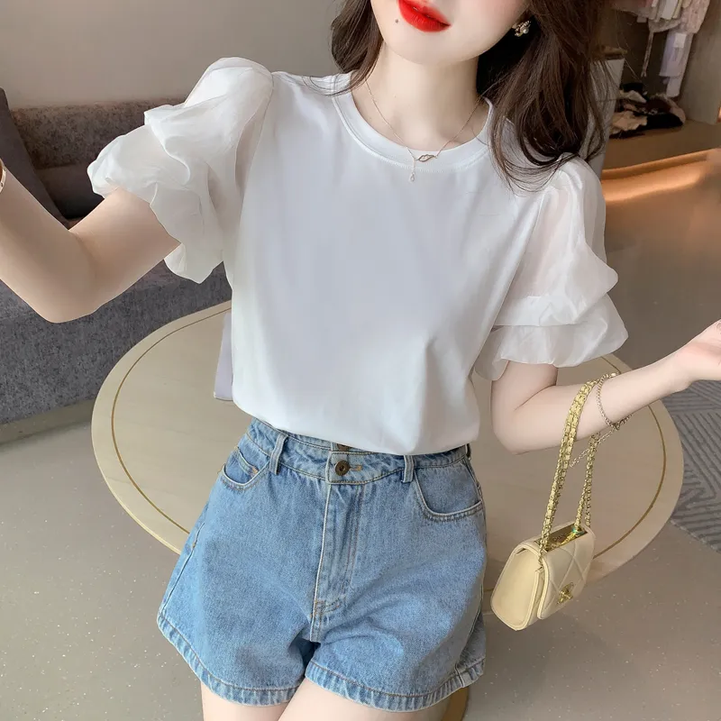 XIANSINIAO Puff Sleeve T Shirt Women's-2