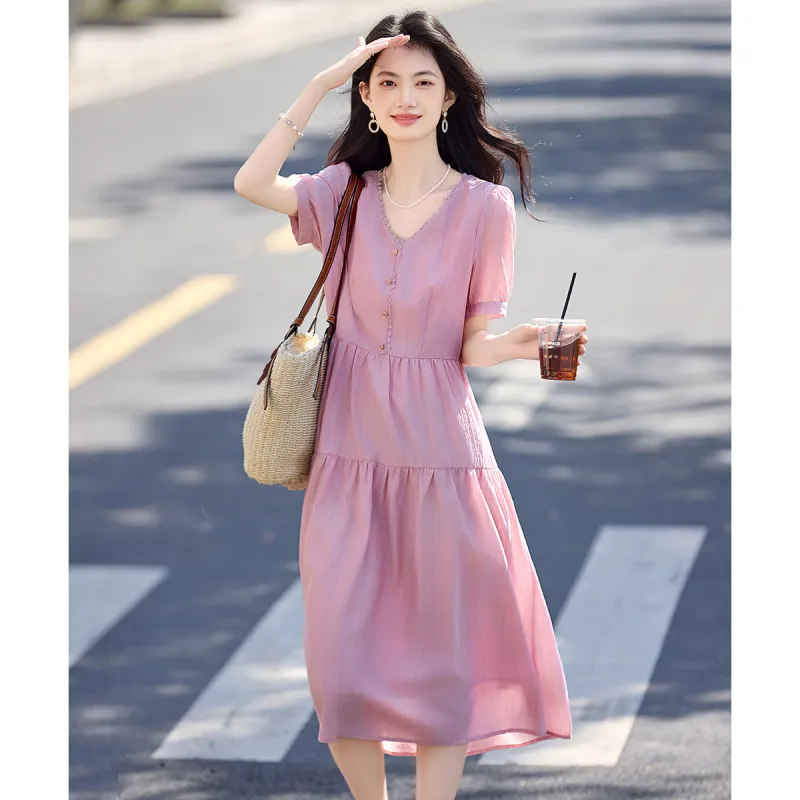 Still Quiet Short Sleeved Dress Women's Crystal Pink-3