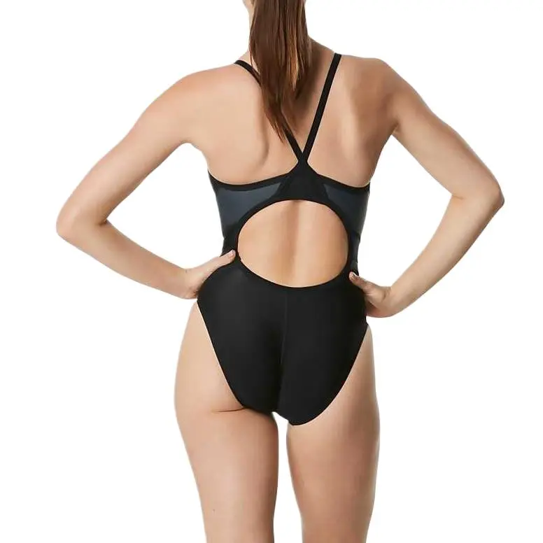 Speedo Women's Tone Setter Splice Flyback One Piece Black One piece Swimsuit Women's-1