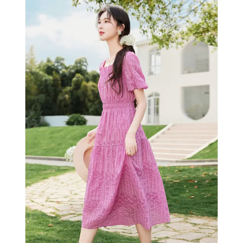 Like The Age Of Water Short Sleeved Dress Women's Rose Red-2