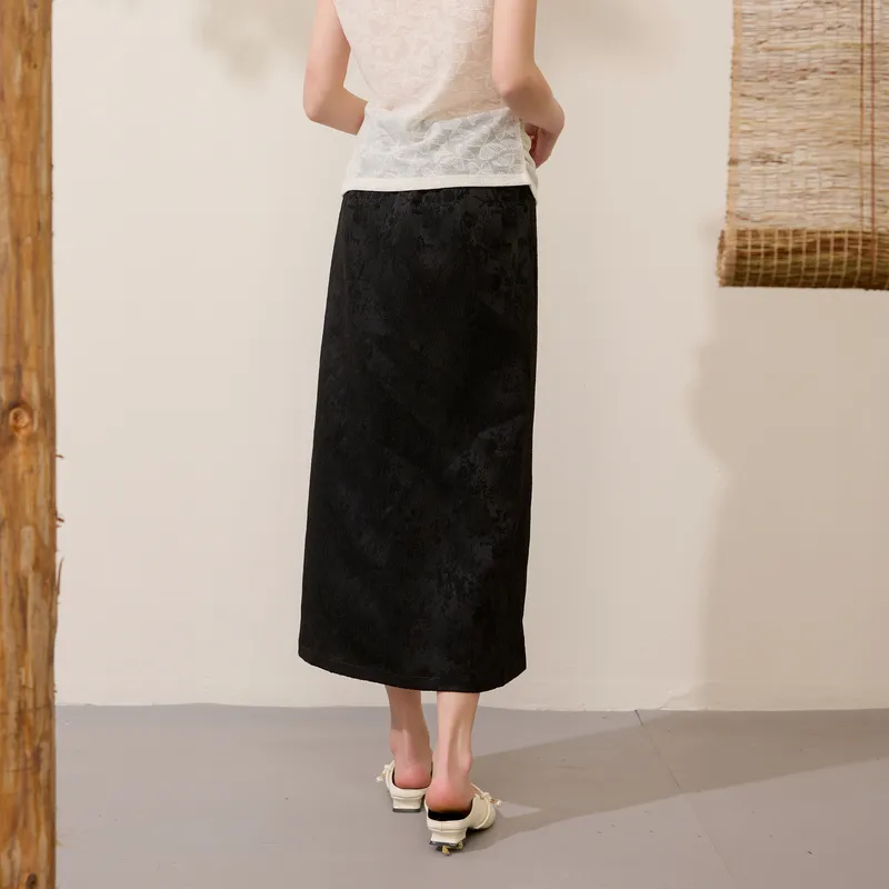 3COLOUR Casual Long Skirt Women's Black-4