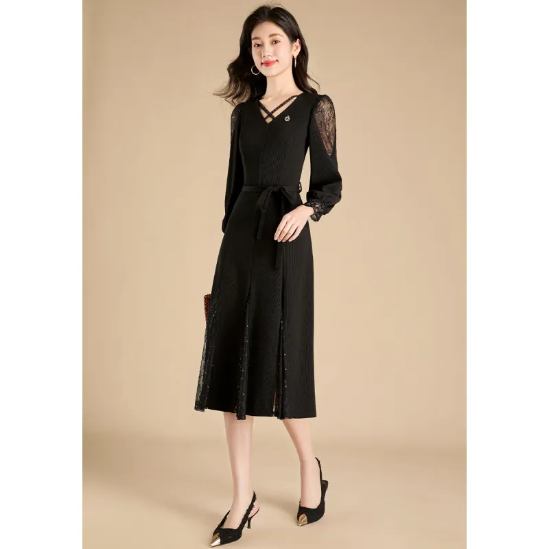 Mylan Spring, Fall Long Sleeved Dress Cinched Waist Women's Black Collection Brand, Get Activity Alerts In Real Time-6