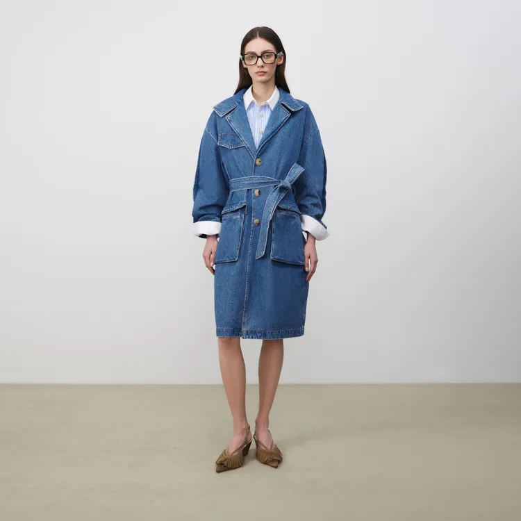 Lost In Echo Trench Coat Women's Denim Blue-2