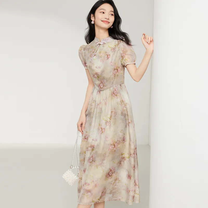 Flowers In Water Short Sleeved Dress Women's-1