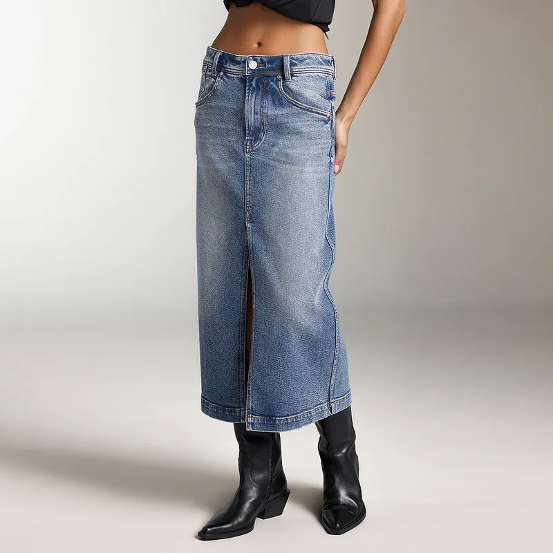 Miss Sixty Denim Long Skirt Women's Dark Blue-4