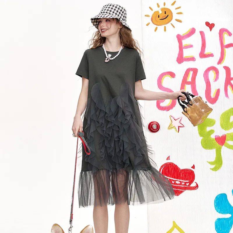 ELF SACK Short Sleeved Dress Women's Elegant Heather Gray-2