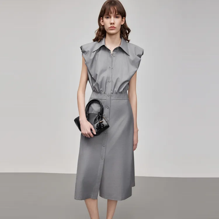 ELLE Sleeveless Dress Women's Medium Gray-2