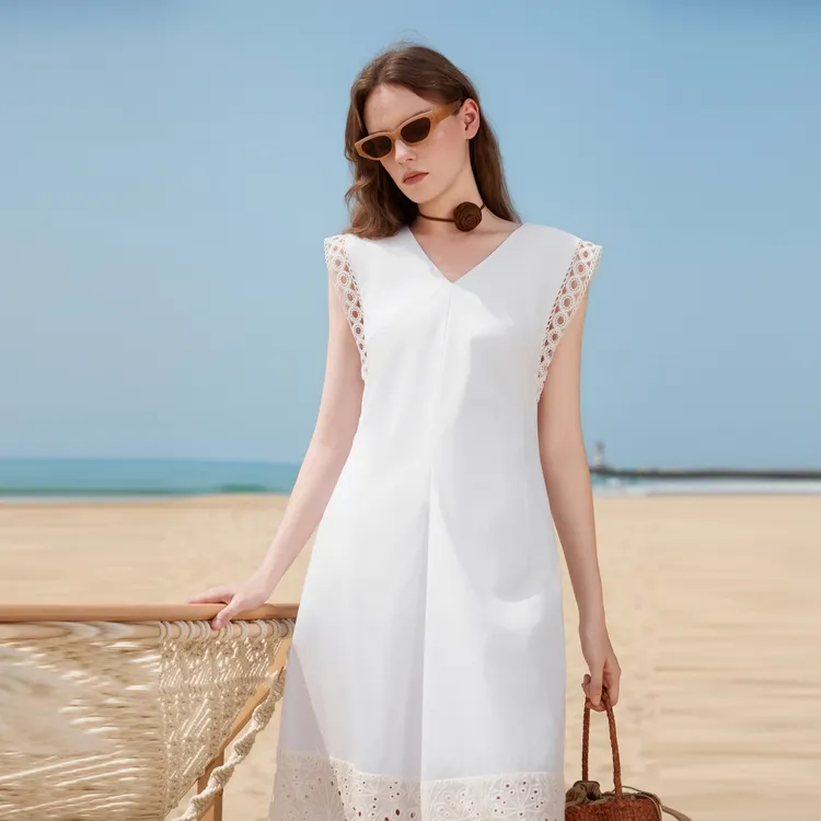 ELLE Sleeveless Dresses Women's White-3
