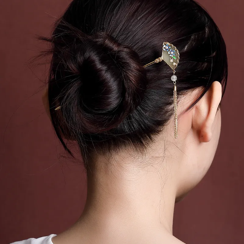 Royal Heaven's Choice Hetian Jade Hairpin Pale Greenish White Jade Unisex-5