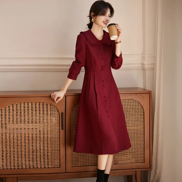 Still Quiet Long Sleeved Dress Women's Red-3