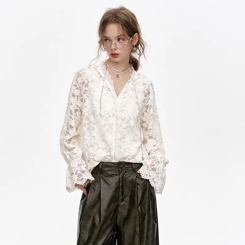 ELF SACK Chiffon Shirt Women's Cream Beige White-3