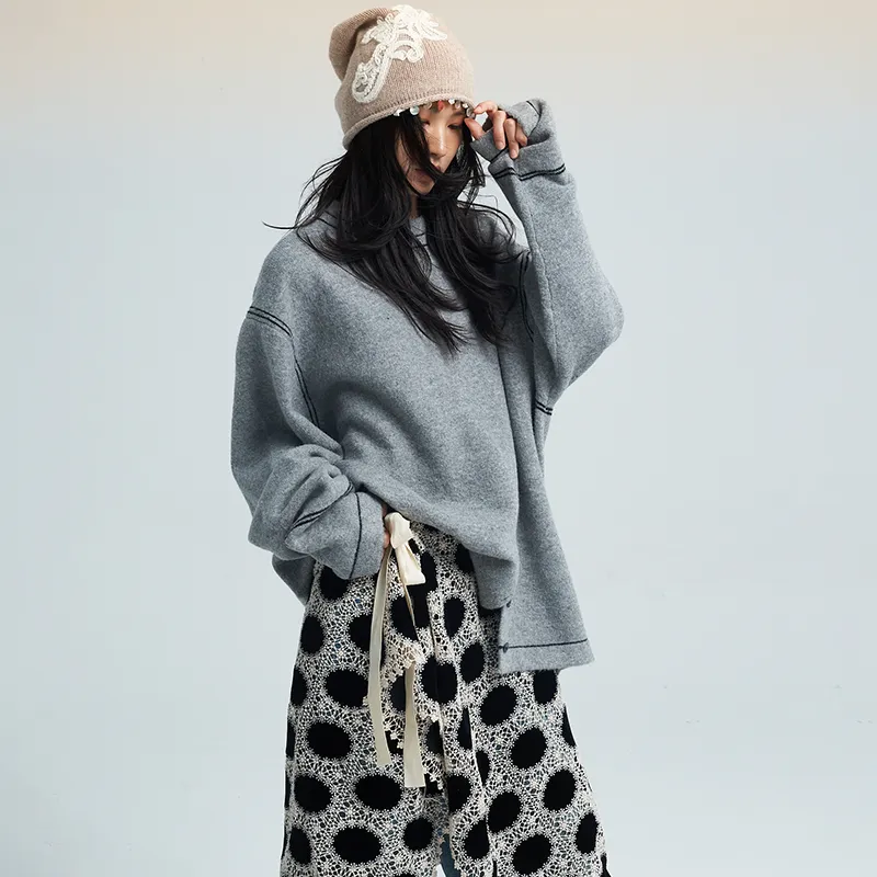SAME FLOW Knit Long Skirt Unisex Black Dot-3