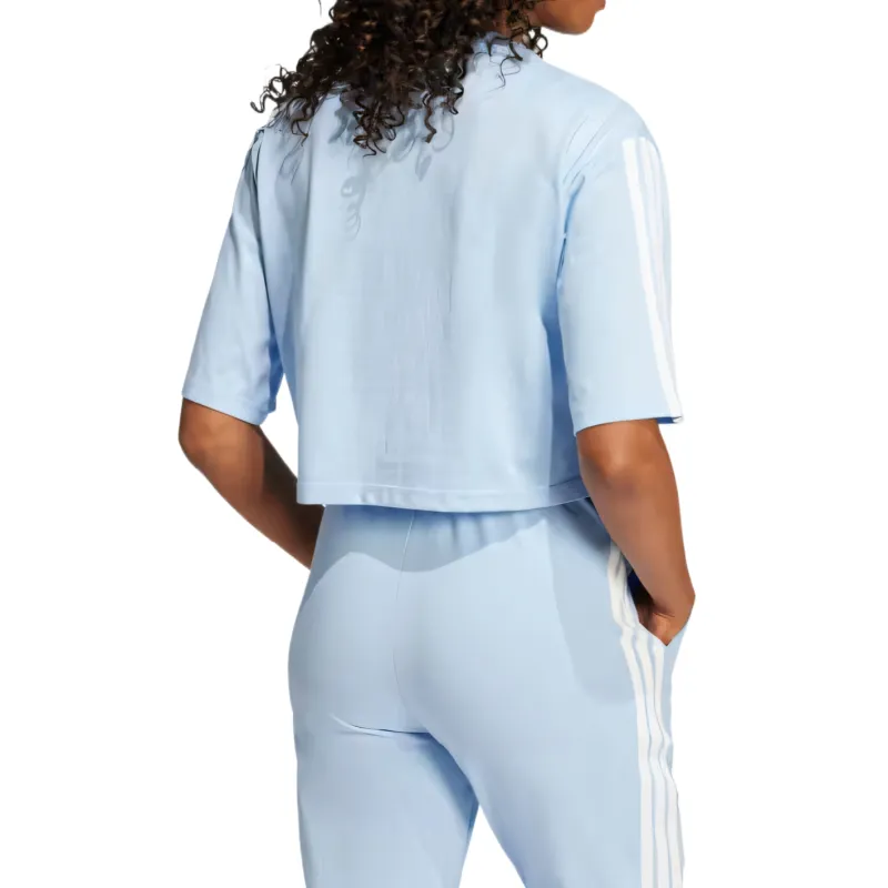 Adidas ESSENTIALS3 Stripes Drop Shoulder Sleeve T Shirt Women's Blue-2