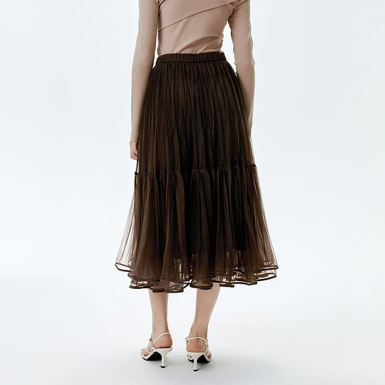 PEACEBIRD Casual Long Skirts Women's Brown-4