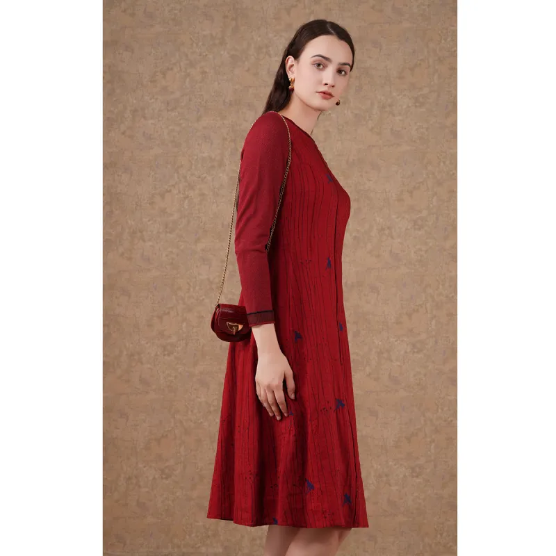QIAOWANNI Long Sleeved Dresses Women's Herbal Flower Pattern-3