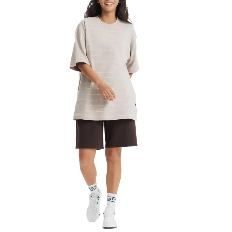DECATHLON Sportswear ALPHALIC STRIPE T Shirt Unisex Moonlight Beige-3