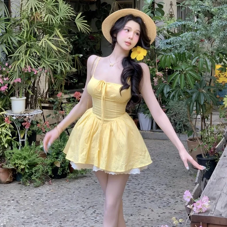 GLEE DIARY Slip Dress Women's Yellow-2