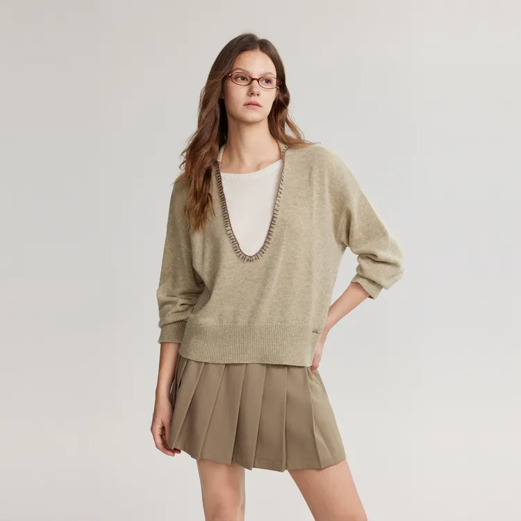 ELLE Sweaters Women's Khaki-3