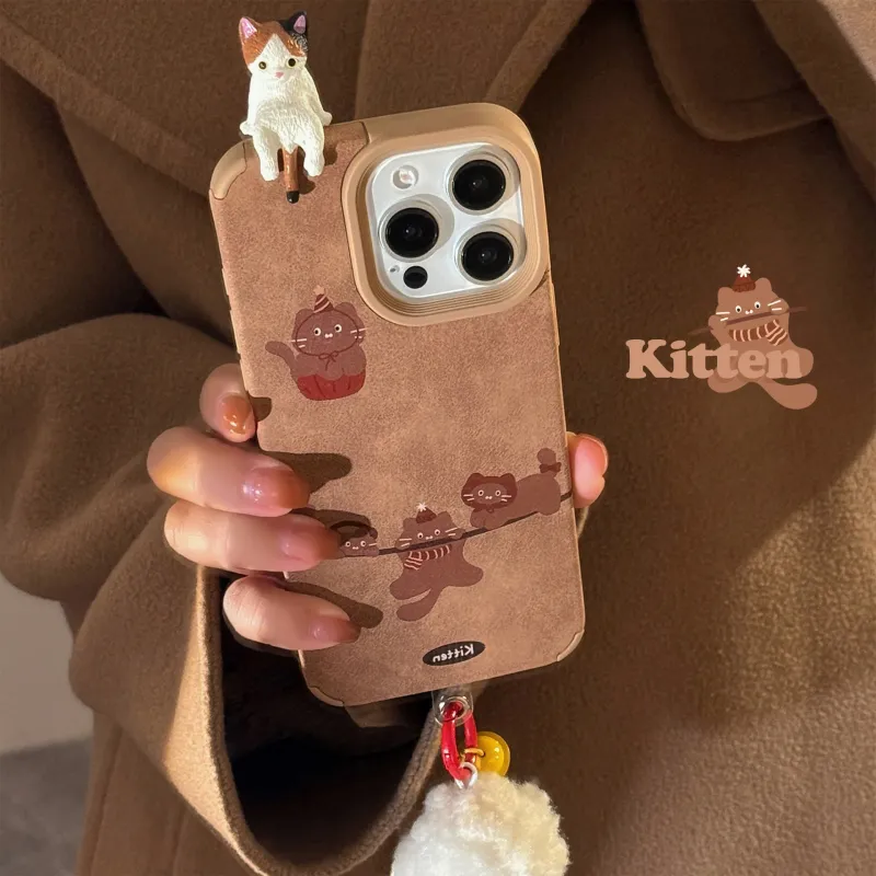 Cuttlefish Grid TPU Material Ins 3D Effect Kitten Niche Phone Case Compatible With Apple 16/15/14/13/12/11-2