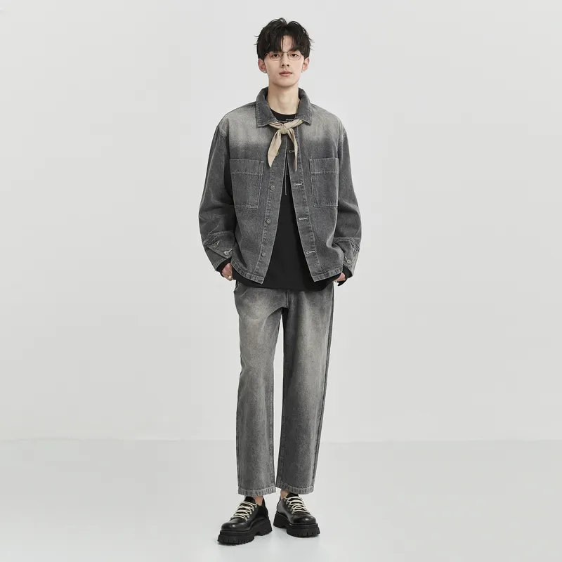EARL JOEL Denim Jacket Men's Off-White Gray-4