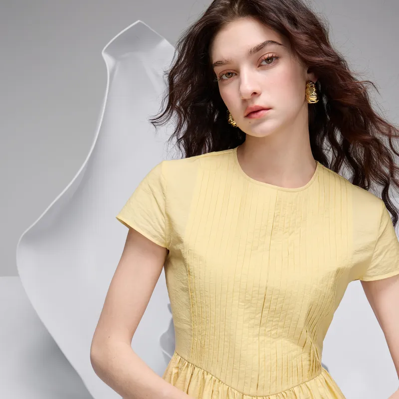 3COLOUR Short Sleeved Dress Women's Citrus Yellow-4