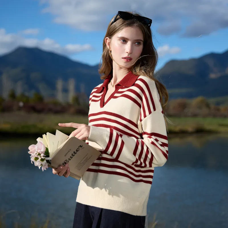 3COLOUR Knitwear Women's Ancora Red Stripes-5