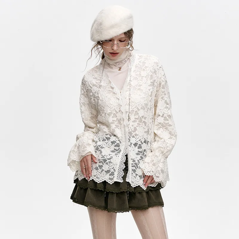 ELF SACK Chiffon Shirt Women's Cream Beige White-5