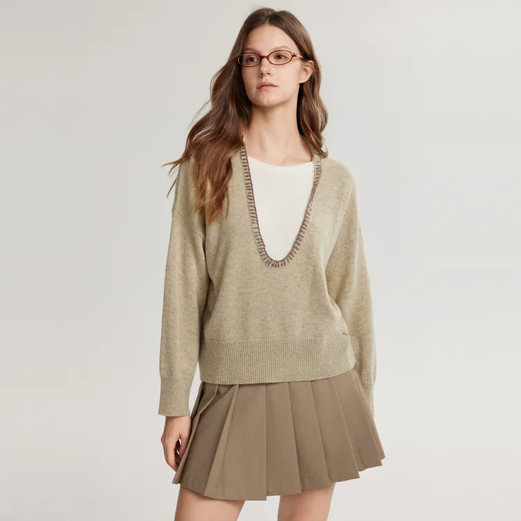 ELLE Sweaters Women's Khaki-2