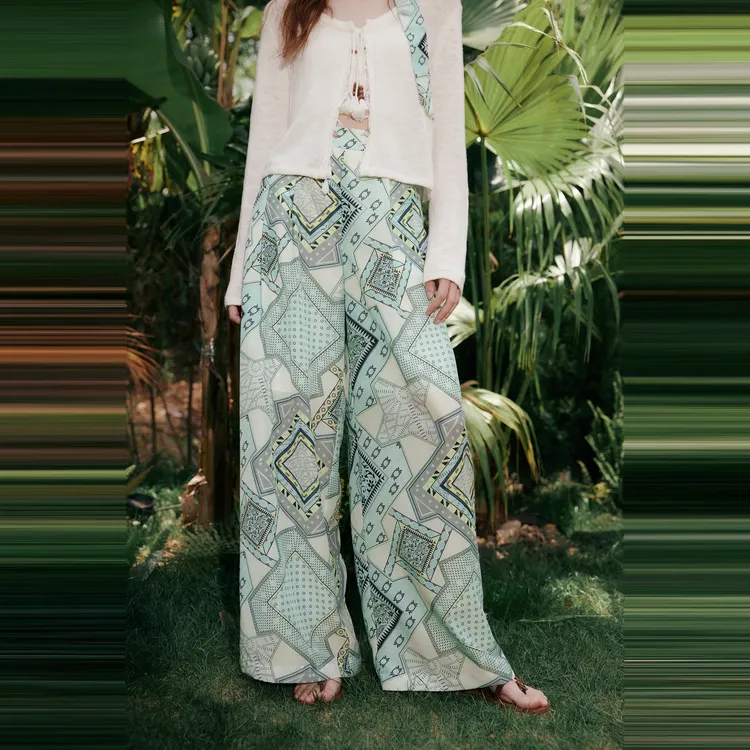 ELLE Casual Pants Women's Blue Green-2